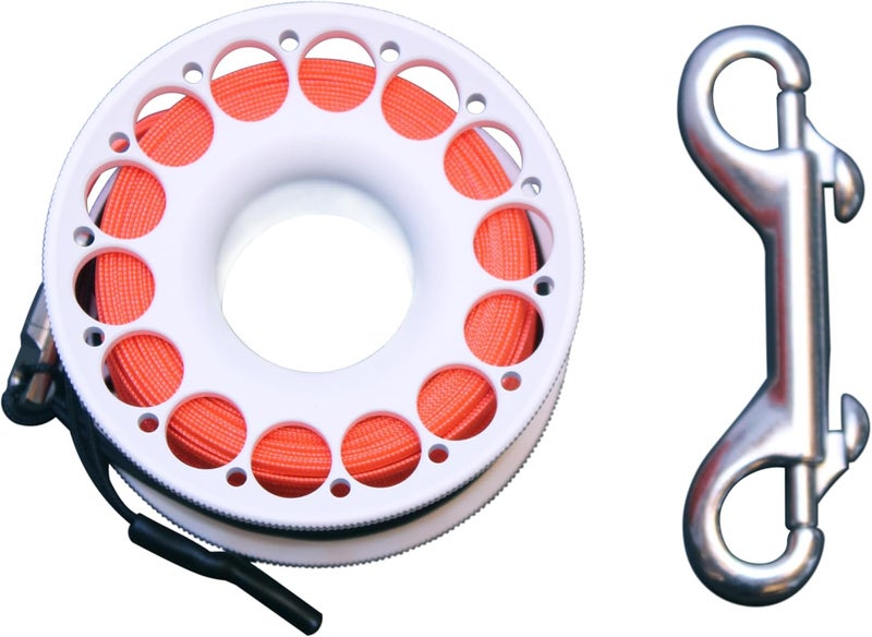 DiveTec 98FT SCUBA DIVING REEL – Aluminum Spool with Dual-Ended Snap, Vibrant Orange Anti-Twist Nylon Line, Large Center Opening & Hanging Buckle for Wreck/Reef Diving (WHITE) - Image 3